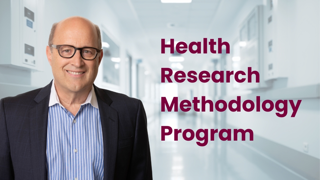 Photo of Mitchell Levine, HEI Professor, and Assistant Dean of the Health Research Methodology program. Text reads 